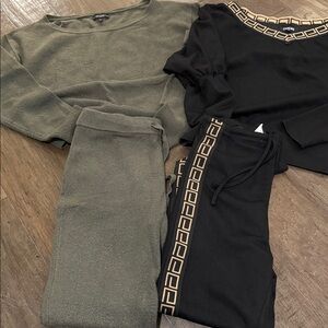 2 lounge sets black set size small grey/green set size medium shirt xs bottoms